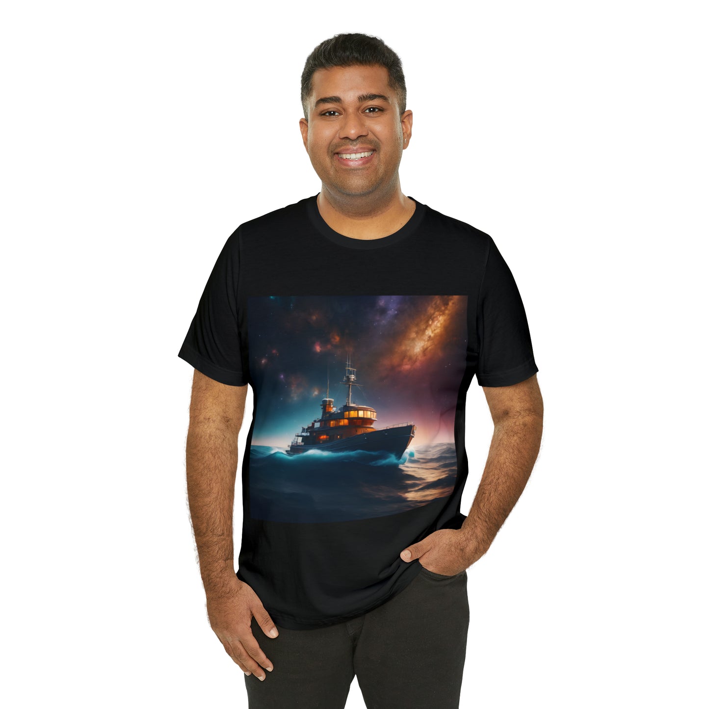 Cosmic Boat on Waters Unisex Short Sleeve T-Shirt