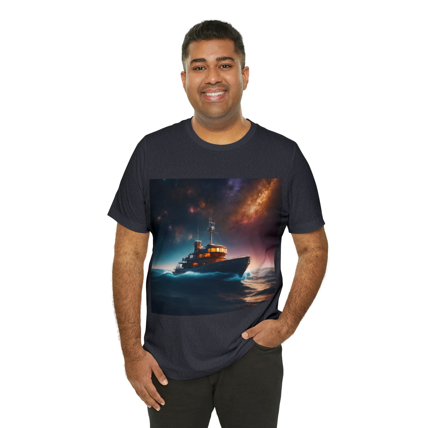 Cosmic Boat on Waters Unisex Short Sleeve T-Shirt