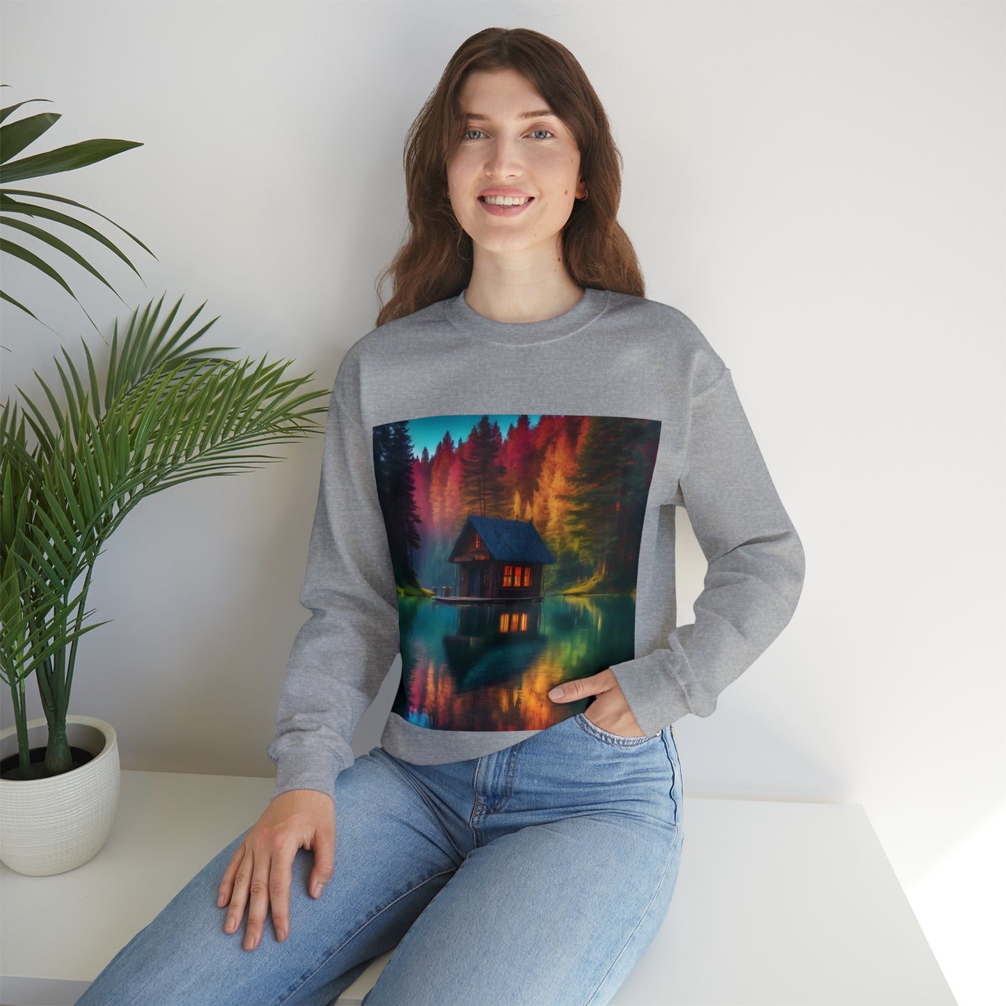 Cabin In Waters of Enchanted Forest Unisex Sweatshirt