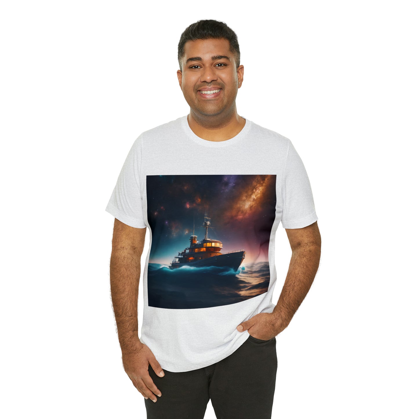 Cosmic Boat on Waters Unisex Short Sleeve T-Shirt