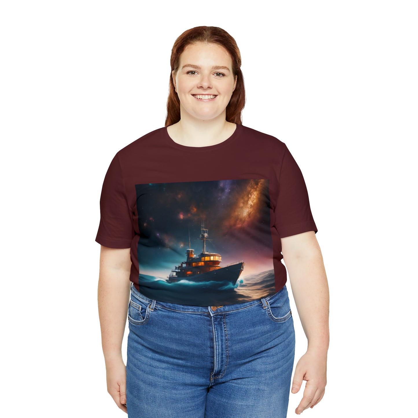 Cosmic Boat on Waters Unisex Short Sleeve T-Shirt