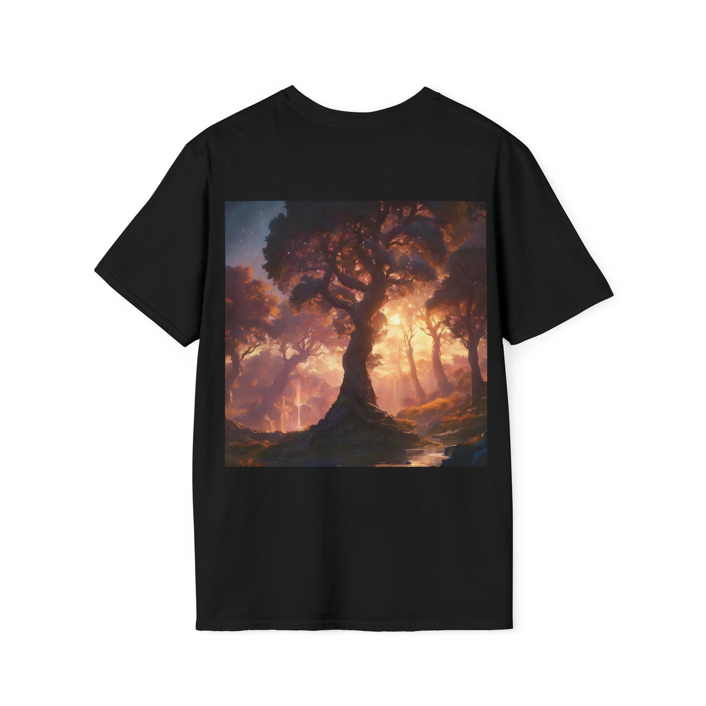 Ethereal Golden Sunset In Forest Unisex Softstyle T-Shirt