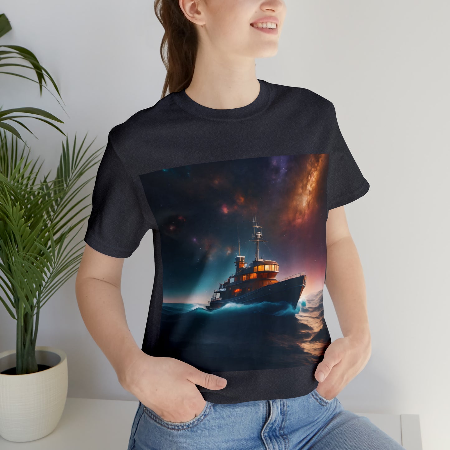 Cosmic Boat on Waters Unisex Short Sleeve T-Shirt