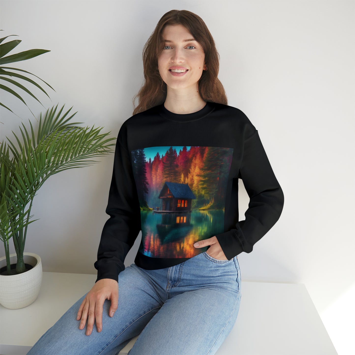 Cabin In Waters of Enchanted Forest Unisex Sweatshirt