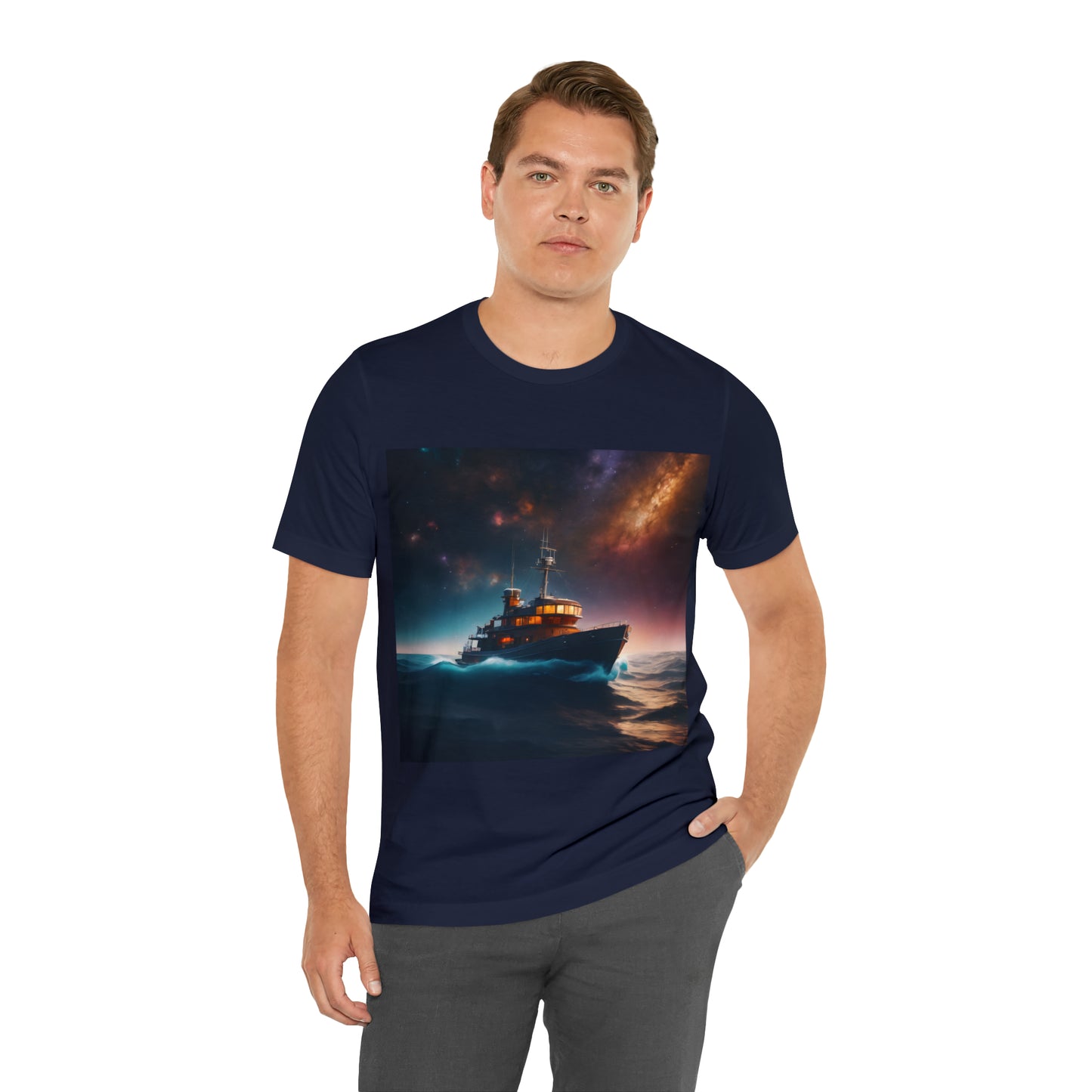 Cosmic Boat on Waters Unisex Short Sleeve T-Shirt