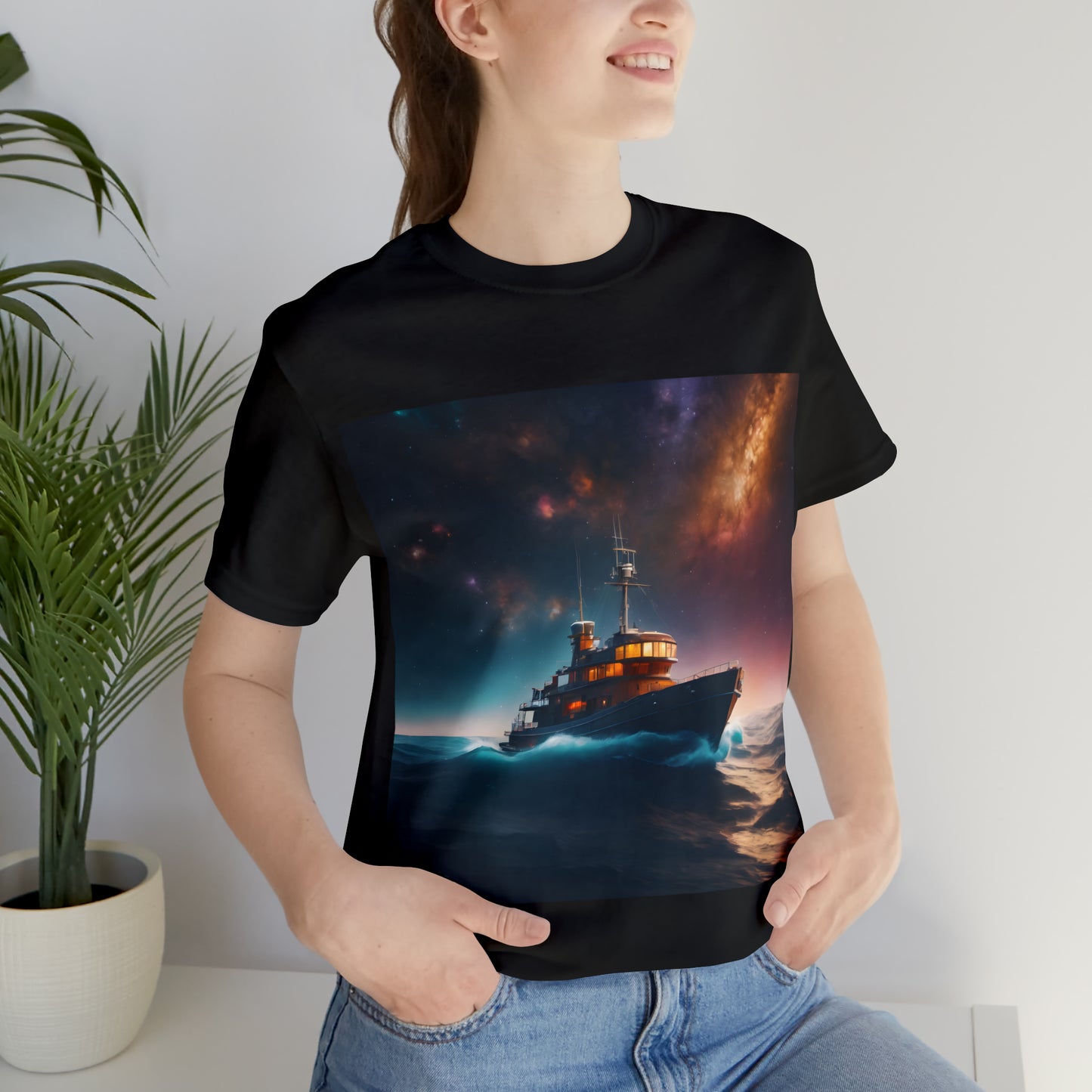 Cosmic Boat on Waters Unisex Short Sleeve T-Shirt