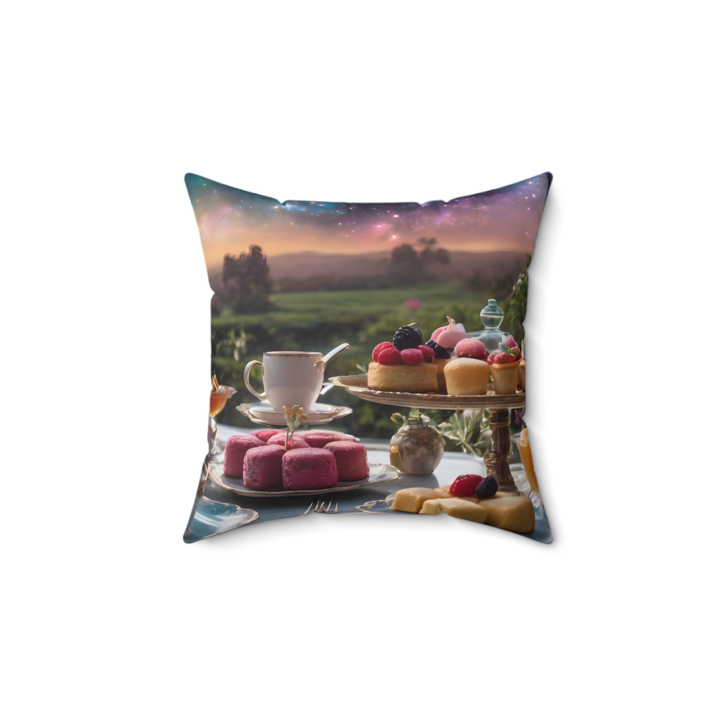 Tea Party Under a Cosmic, Stary Sky, Polyester Square Pillow