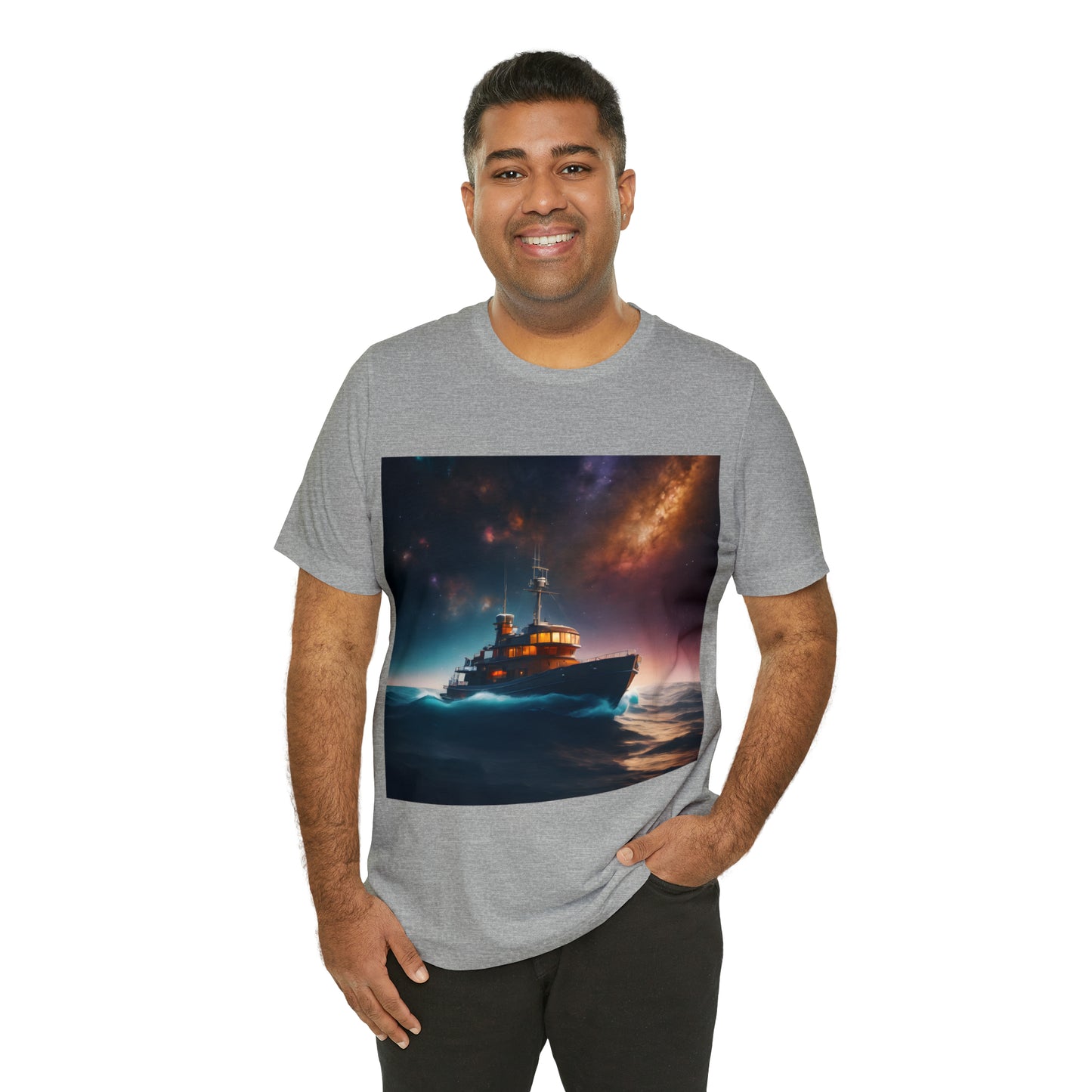 Cosmic Boat on Waters Unisex Short Sleeve T-Shirt