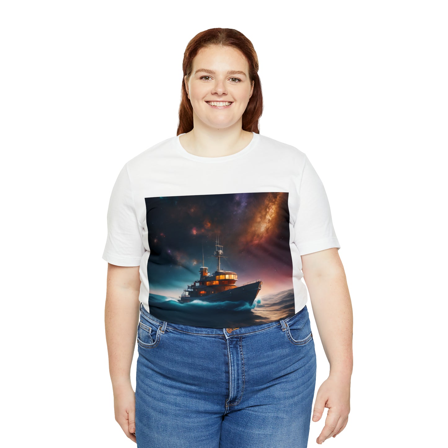 Cosmic Boat on Waters Unisex Short Sleeve T-Shirt