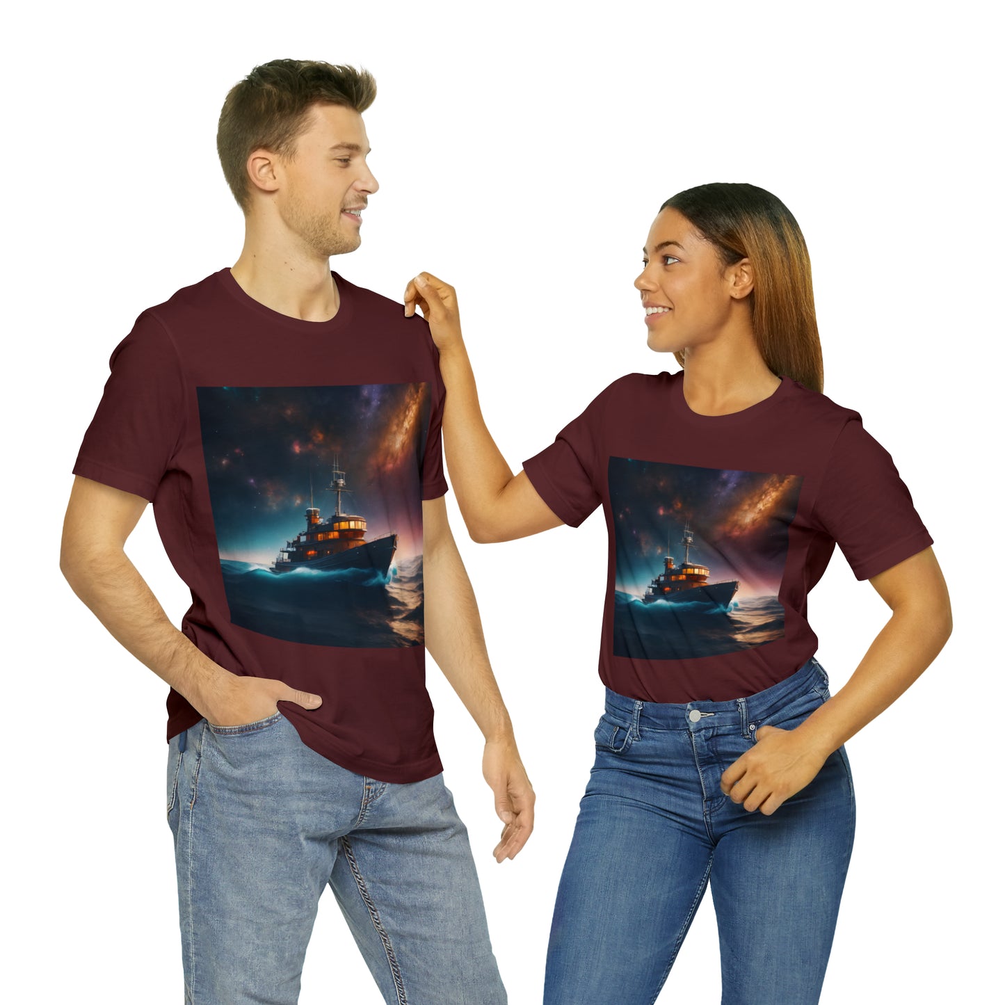 Cosmic Boat on Waters Unisex Short Sleeve T-Shirt