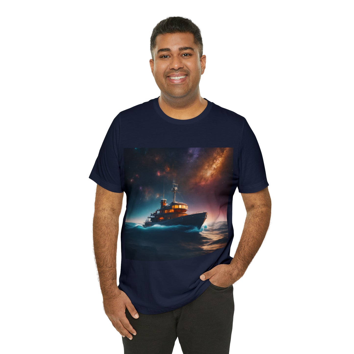 Cosmic Boat on Waters Unisex Short Sleeve T-Shirt